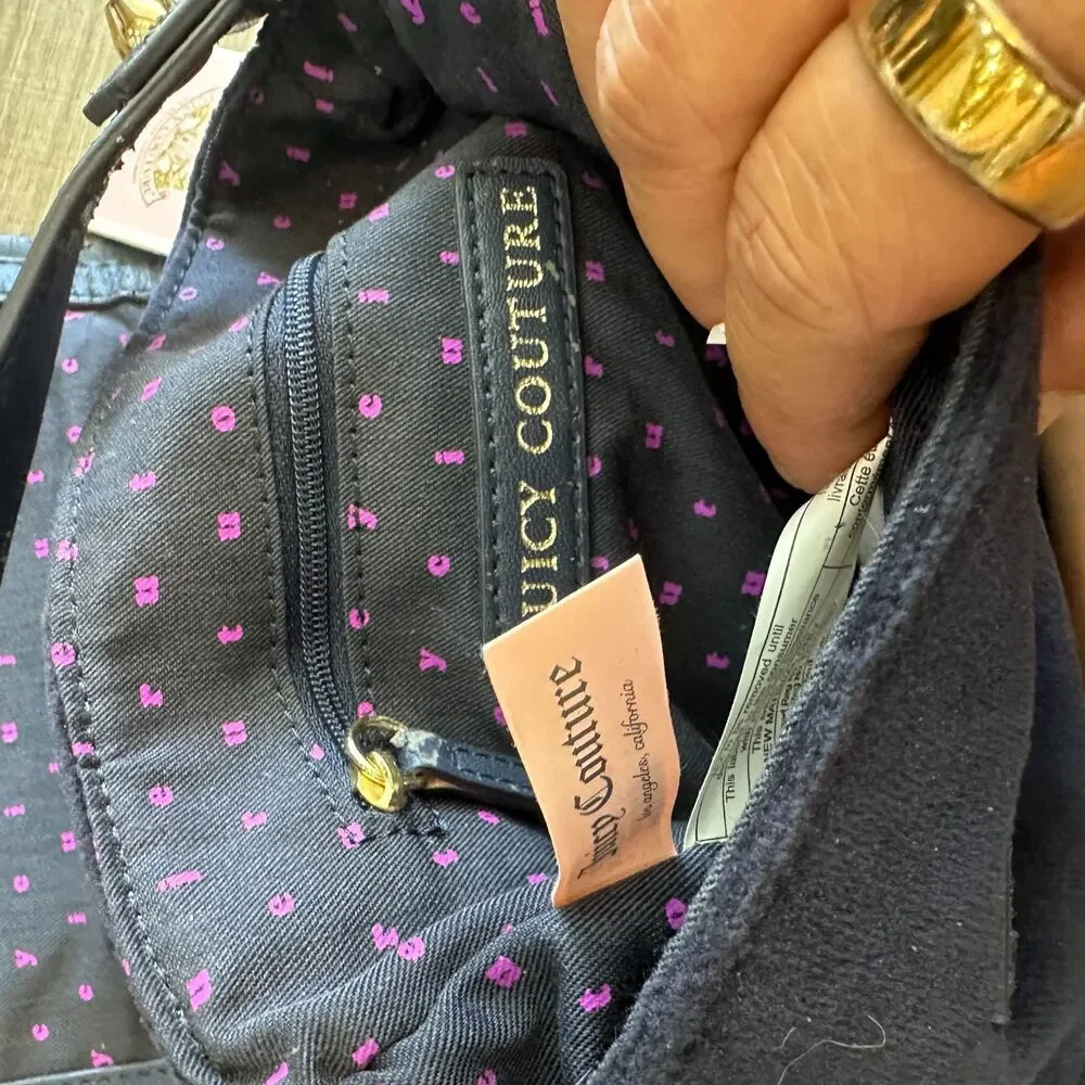 Juicy Couture Pink Scottie Hobo NWT Navy Blue Velour  Embroidered
